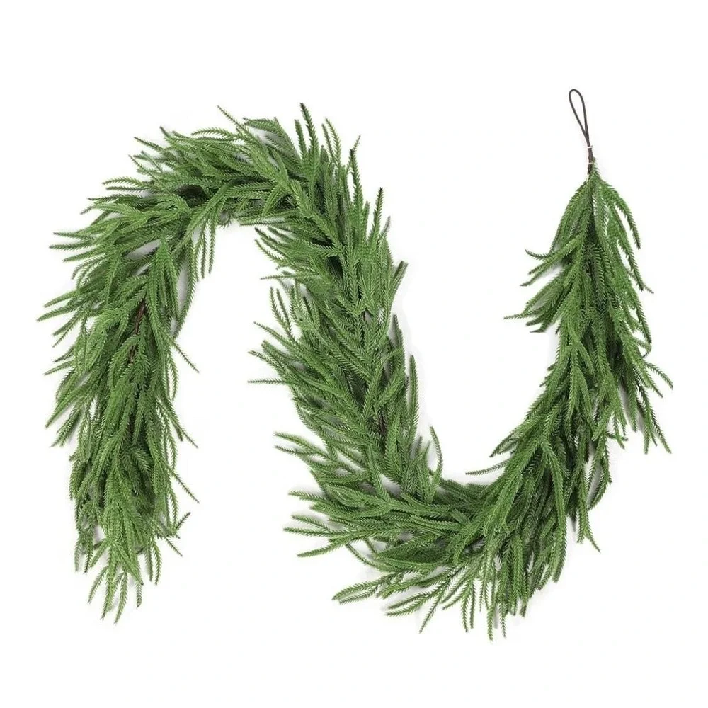 9FT Real Touch Norfolk Pine Artificial Christmas Garland with Hanging Ring